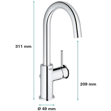 Mitigeur monocommande Lavabo - GROHE - Taille L - Chromé - Pivotant - Economie d'eau