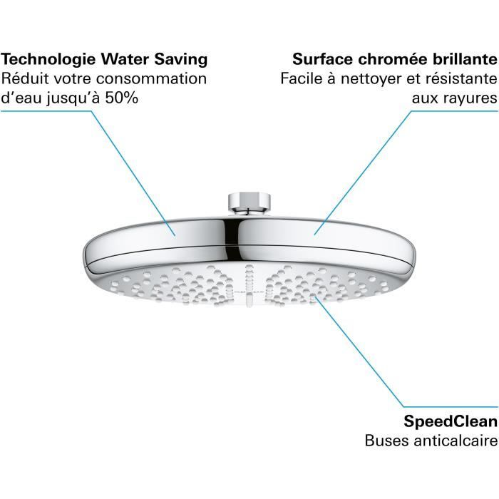 Douche de tete GROHE Vitalio Start 210 - jet unique - économie d'eau - raccord fileté 1/2 - 26415000