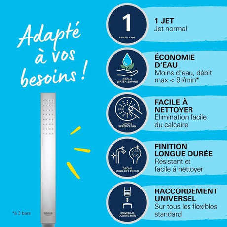 Douchette 1 jet - GROHE - Vitalio Joy Cube Stick - EcoJoy - DreamSpray - StarLight Chrome