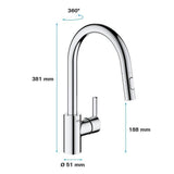 GROHE Robinet de cuisine évier Feel, douchette extractible, rotation 360°, bec en U, inverseur 2 jets, mitigeur cuisine 31486001