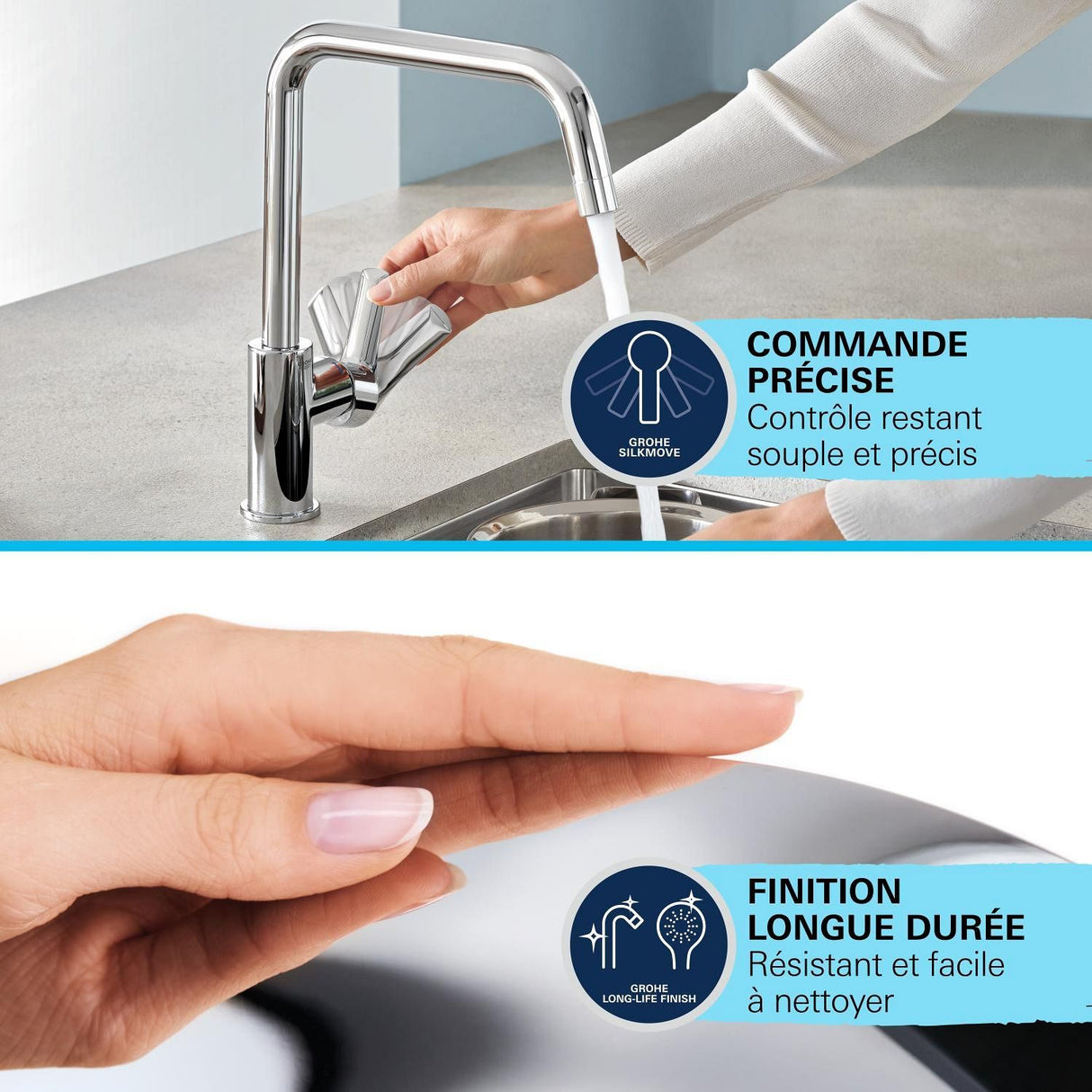 Mitigeur de cuisine - GROHE Get - Chromé - Bec en C - Bec Haut - Rotation 150°