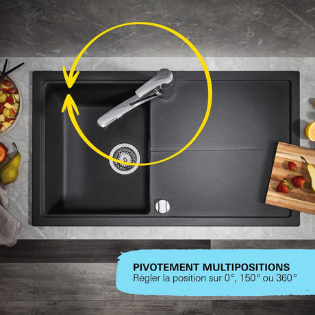 Mitigeur de cuisine - GROHE Get - Chromé - Bec en C - Bec Haut - Rotation 150°