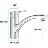 GROHE Robinet évier de cuisine Swift, Mitigeur monocommande avec mousseur économique d'eau, rotation a 140°, 30358000