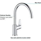 Mitigeur monocommande Evier - GROHE - 31554001 - Col de cygne - Chromé - Métal - Gris