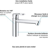 GROHE Robinet évier de cuisine Start Flow, mitigeur monocommande avec mousseur économique d'eau, rotation 140°, chromé, 31691000