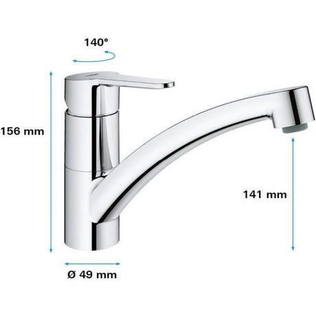 Mitigeur évier GROHE Start Eco - Chromé - Bec bas - Métal