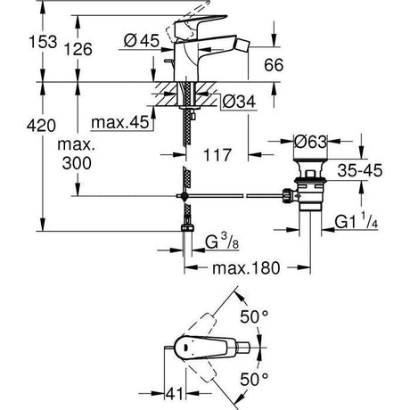 Mitigeur monocommande Bidet GROHE Start Edge - Tirette de vidage - Mousseur économique d'eau - Chromé