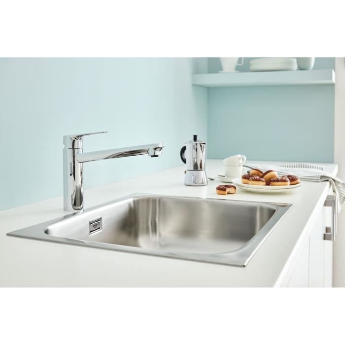 GROHE Robinet évier de cuisine Start curve, mousseur économique d'eau, sans tirette de vidage, bonde de vidage incluses, 31717000