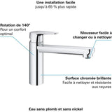 GROHE Robinet évier de cuisine Start curve, mousseur économique d'eau, sans tirette de vidage, bonde de vidage incluses, 31717000