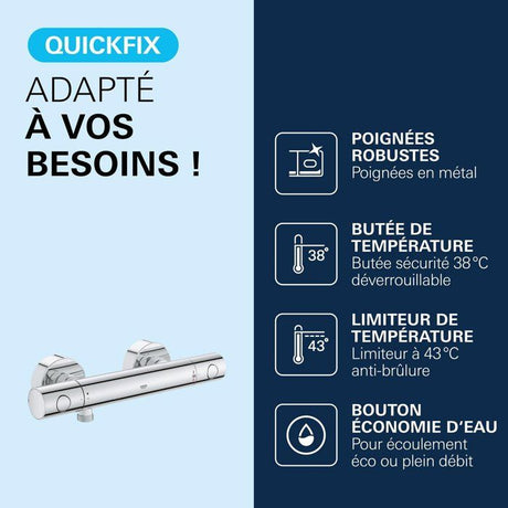 GROHE Mitigeur thermostatique douche Precision Get, montage mural, indicateur de température, filtres intégré, 34773000