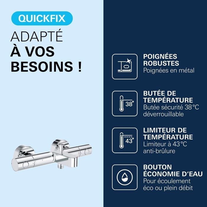 Mitigeur thermostatique bain douche GROHE Precision Get - Montage mural - Chromé
