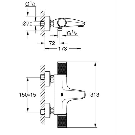 GROHE Mitigeur thermostatique douche Precision Feel, montage mural, indicateur de température, filtres intégrés, chromé, 34788000