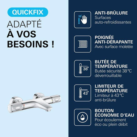 GROHE Mitigeur thermostatique douche Precision Feel, montage mural, indicateur de température, filtres intégrés, chromé, 34788000