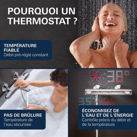 GROHE Mitigeur thermostatique douche Precision Feel, montage mural, indicateur de température, filtres intégrés, chromé, 34788000