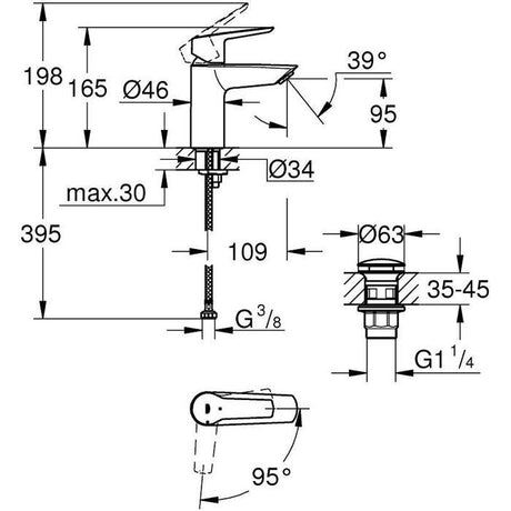 Mitigeur monocommande lavabo GROHE QUICKFIX Start - économie d'eau - bonde clic clac incluse - taille S