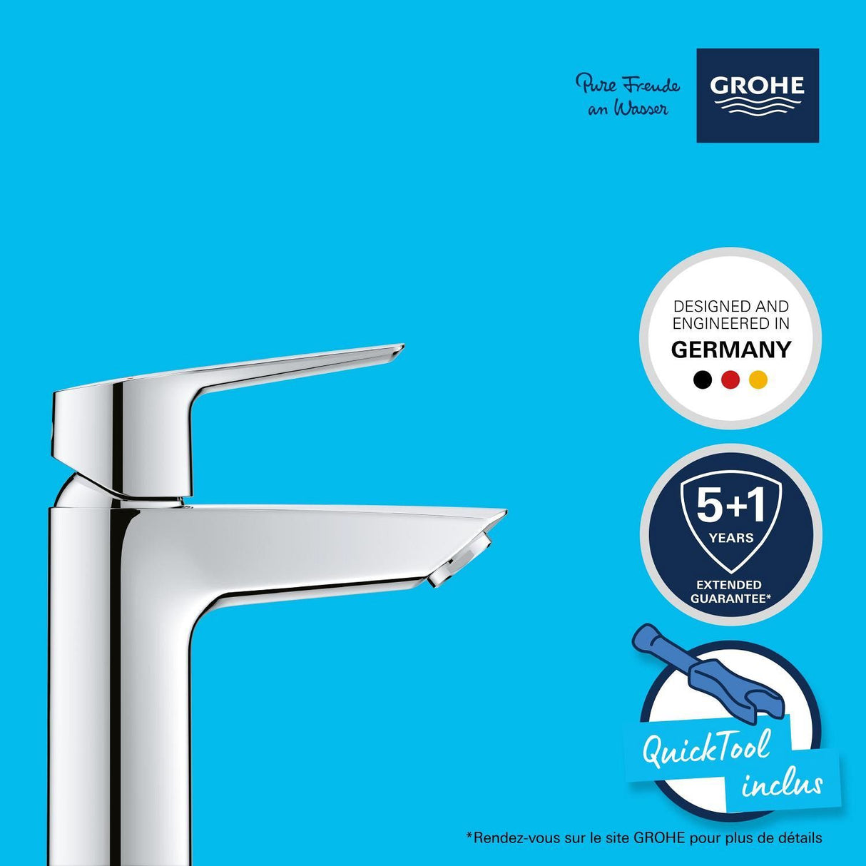 Mitigeur monocommande lavabo GROHE QUICKFIX Start - économie d'eau - bonde clic clac incluse - taille S