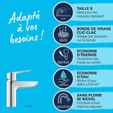 Mitigeur monocommande lavabo GROHE QUICKFIX Start - économie d'eau - bonde clic clac incluse - taille S