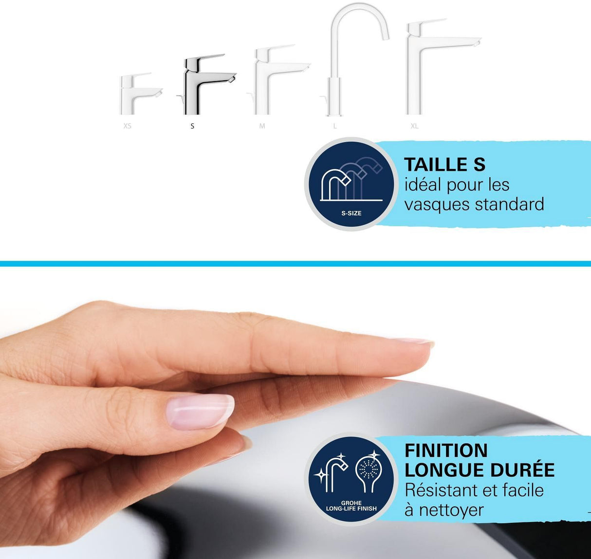 Mitigeur monocommande lavabo GROHE QUICKFIX Start - économie d'eau - bonde clic clac incluse - taille S