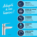 Mitigeur monocommande lavabo GROHE QUICKFIX Start - économie d'eau - bonde clic clac incluse - taille S