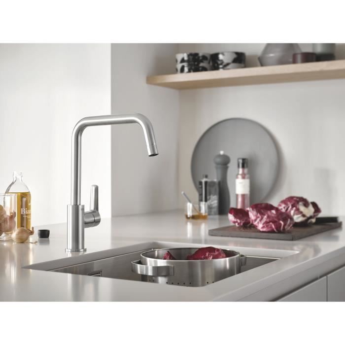 Mitigeur monocommande Evier - GROHE - Supersteel - Pivotant - Hauteur 310mm