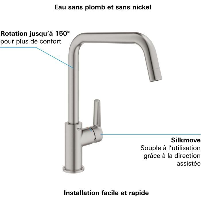 Mitigeur monocommande Evier - GROHE - Supersteel - Pivotant - Hauteur 310mm