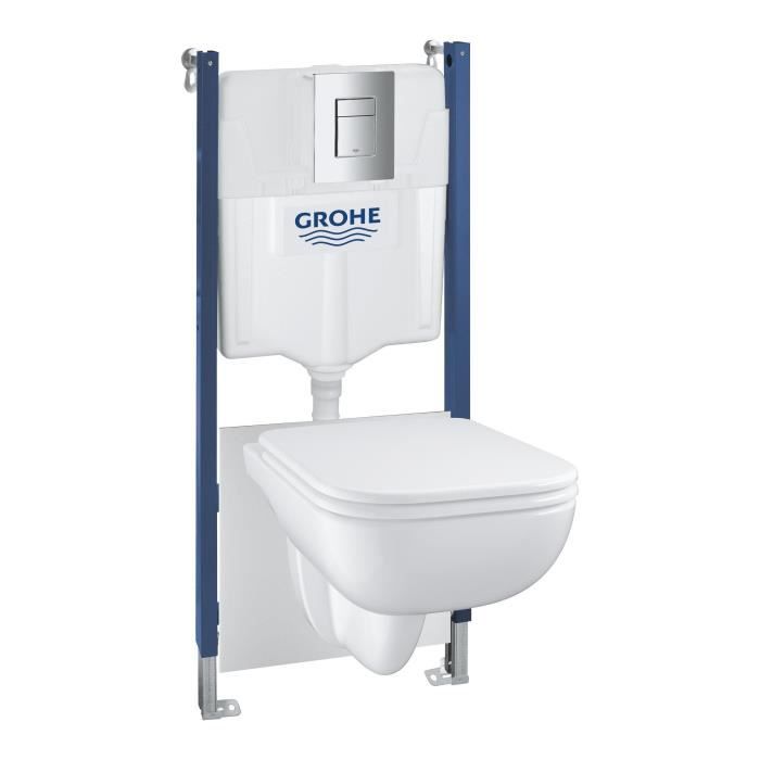 Pack Bâti support 5 en 1 - GROHE - Blanc - 1.13 m - Céramique - Cuvette + abattant + plaque de commande + supports muraux