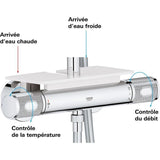 GROHE Colonne de douche mitigeur thermostatique Vitalio Joy 260, tete de douche 260mm, douchette 3 jets, chromé, 26403002