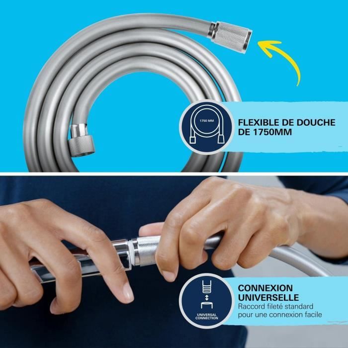 Ensemble de douche avec pommeau 2 jets, support et flexible - GROHE Vitalio Comfort 110 26399001 - Sélection facile - Economie d'eau