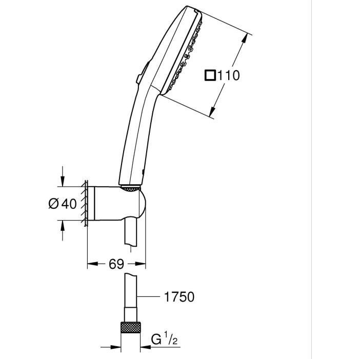 Ensemble de douche avec pommeau 2 jets, support et flexible - GROHE Vitalio Comfort 110 26399001 - Sélection facile - Economie d'eau