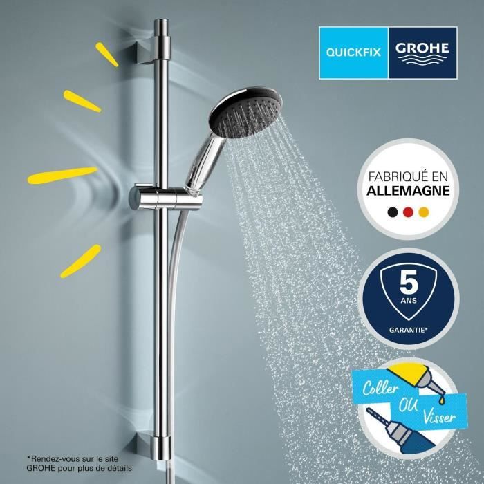 Ensemble de douche avec pommeau 1 jet, barre 60cm et flexible 1,75m - GROHE Vitalio Start 110 27942001 - Economie d'eau - Chromé
