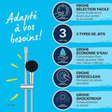 Ensemble de douche avec pommeau 3 jets, barre et flexible - GROHE Vitalio Start 110 26032001 - Sélection facile - Economie d'eau