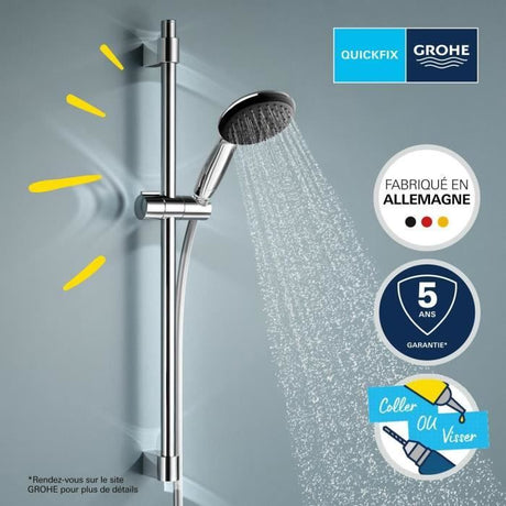 Ensemble de douche avec pommeau 3 jets, barre et flexible - GROHE Vitalio Start 110 26032001 - Sélection facile - Economie d'eau