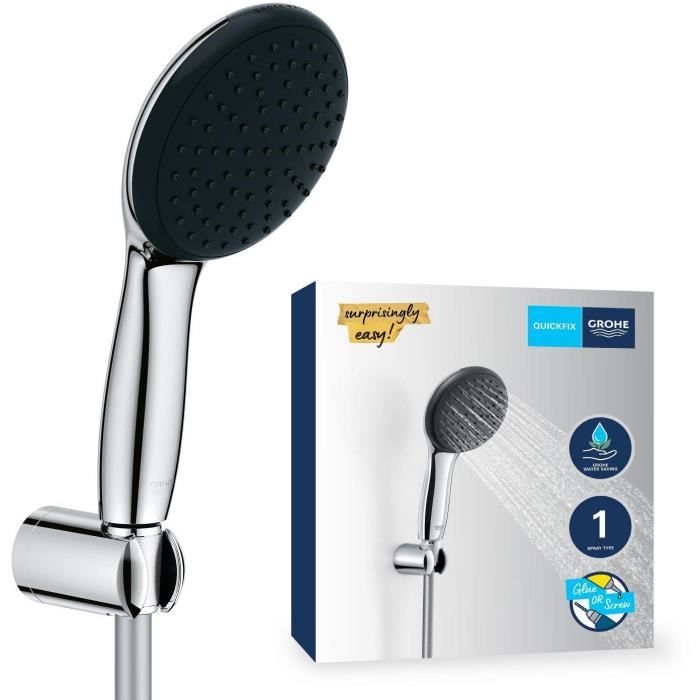 Ensemble de douche avec pommeau 1 jet Pluie, support et flexible 1,75m - GROHE Vitalio Start 110 27944001 - Economie d'eau