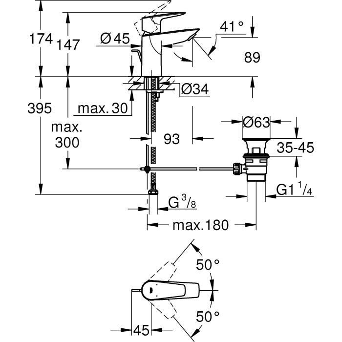 Mitigeur monocommande Lavabo GROHE - Taille S - Métal - Droit - Economie d'eau - Chromé