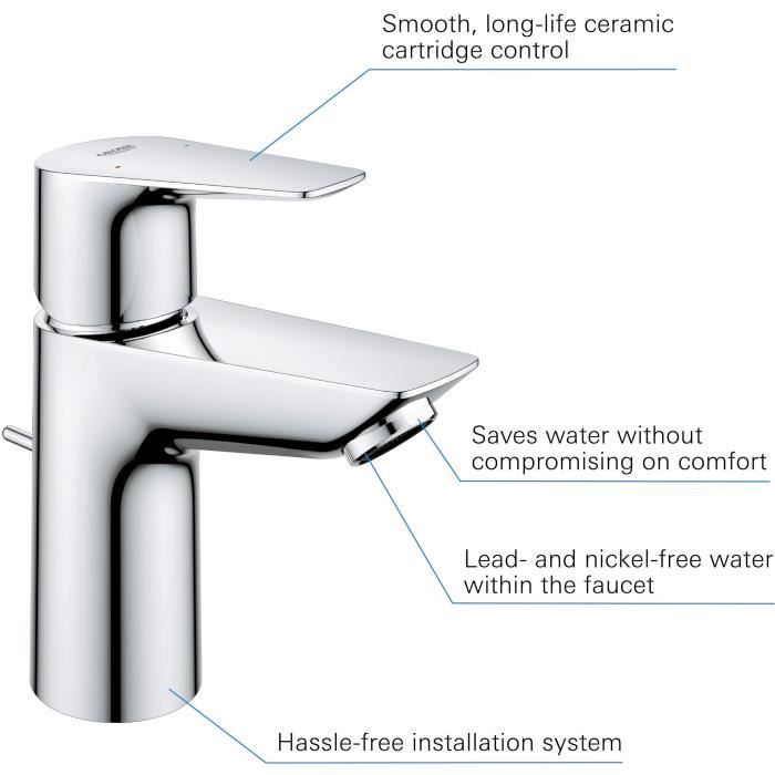 Mitigeur monocommande Lavabo GROHE - Taille S - Métal - Droit - Economie d'eau - Chromé
