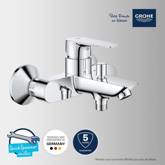 Mitigeur monocommande Bain / Douche - GROHE - Start Edge - Chromé - Economie d'eau - Garantie 5 ans