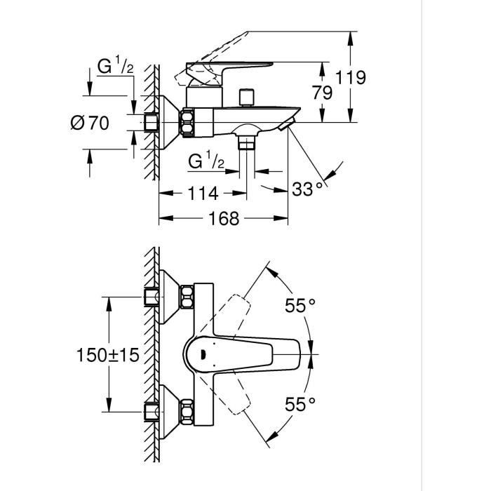 Mitigeur monocommande Bain / Douche - GROHE - Start Edge - Chromé - Economie d'eau - Garantie 5 ans