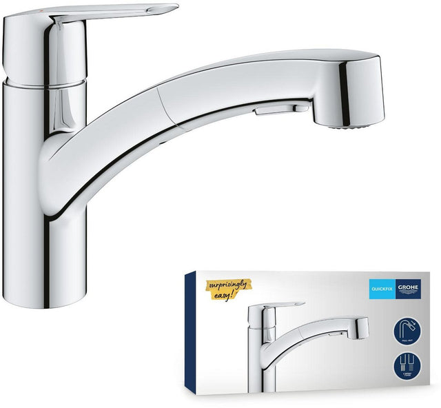GROHE QUICKFIX Start Robinet de cuisine évier, douchette extractible, inverseur 2 jets, rotation 90°, 30531001