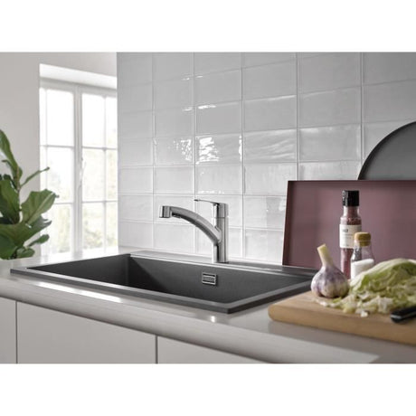 Robinet de cuisine - Supersteel - Mitigeur moncommande évier - Douchette extractible - Bec bas pivotant 90° - GROHE Start -