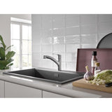 Robinet de cuisine - Supersteel - Mitigeur moncommande évier - Douchette extractible - Bec bas pivotant 90° - GROHE Start -