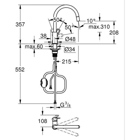Mitigeur de cuisine GROHE StartLoop - Chromé - Bec haut en C - Mousseur extractible - 30556000