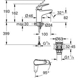 Mitigeur monocommande lavabo - GROHE Swift - 24323001 - Chromé - Taille S - Ouverture Eau Froide - Economie d'eau - Vidage clic clac