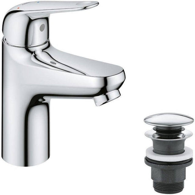 Mitigeur monocommande lavabo - GROHE Swift - 24323001 - Chromé - Taille S - Ouverture Eau Froide - Economie d'eau - Vidage clic clac
