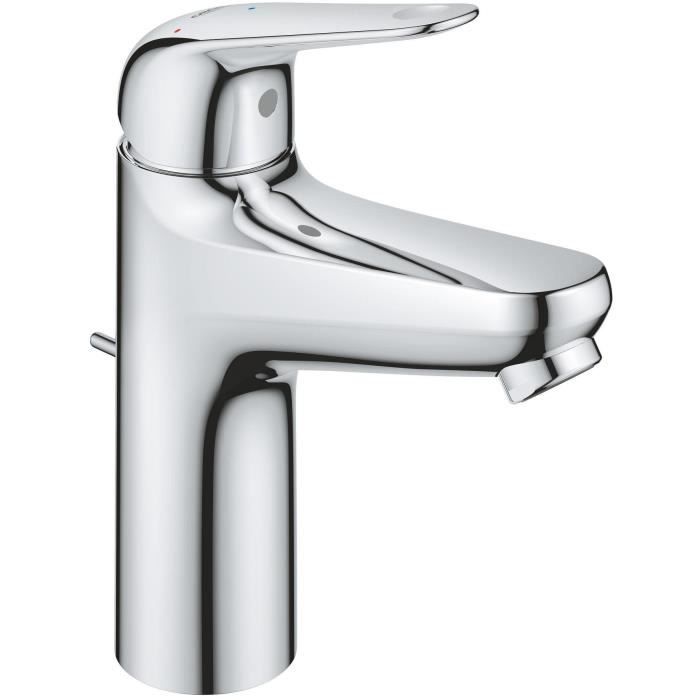 Mitigeur monocommande lavabo - GROHE Swift - 24328001 - Chromé - Taille M - Ouverture Eau Froide - Economie d'eau -Tirette et vidage