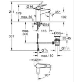 Mitigeur monocommande lavabo - GROHE Swift - 24328001 - Chromé - Taille M - Ouverture Eau Froide - Economie d'eau -Tirette et vidage