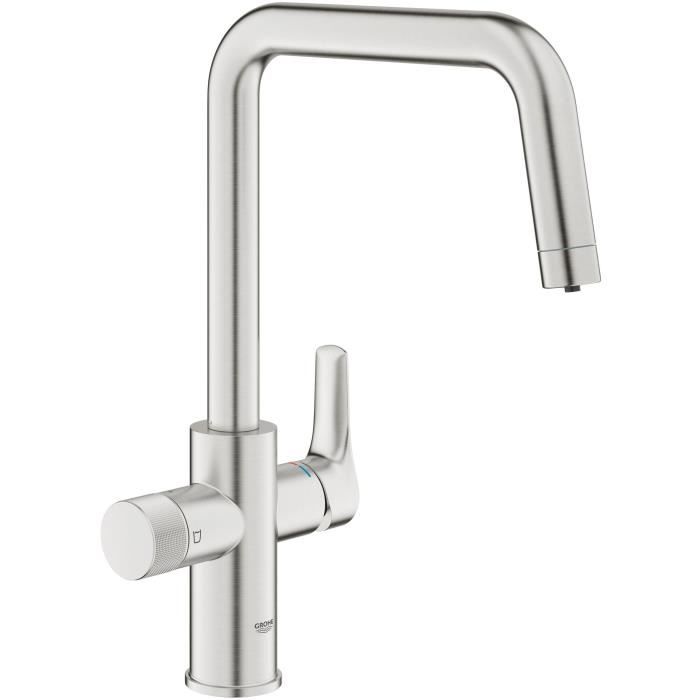 Robinet filtrant de cuisine - Supersteel - Filtration de l'eau - Bec haut en U - Rotation 150° - GROHE Blue Pure Start - 30595DC0