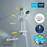 Ensemble de douche avec mitigeur thermostatique, pommeau 3 jets, barre 60cm et flexible - GROHE 34791001 - Economie d'eau - Chromé