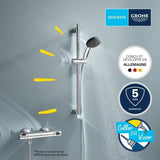 Ensemble de douche avec mitigeur thermostatique, pommeau 1 jet, barre 60cm et flexible - GROHE 34800001 - Economie d'eau - Chromé