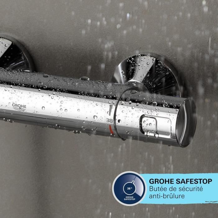 Colonne de douche avec mitigeur thermostatique - Economie d'eau - GROHE Vitalio Comfort 250 - Chromé - 26696001