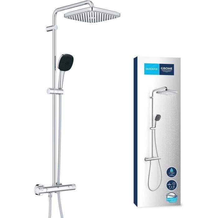 Colonne de douche avec mitigeur thermostatique - Economie d'eau - GROHE Vitalio Comfort 250 - Chromé - 26696001